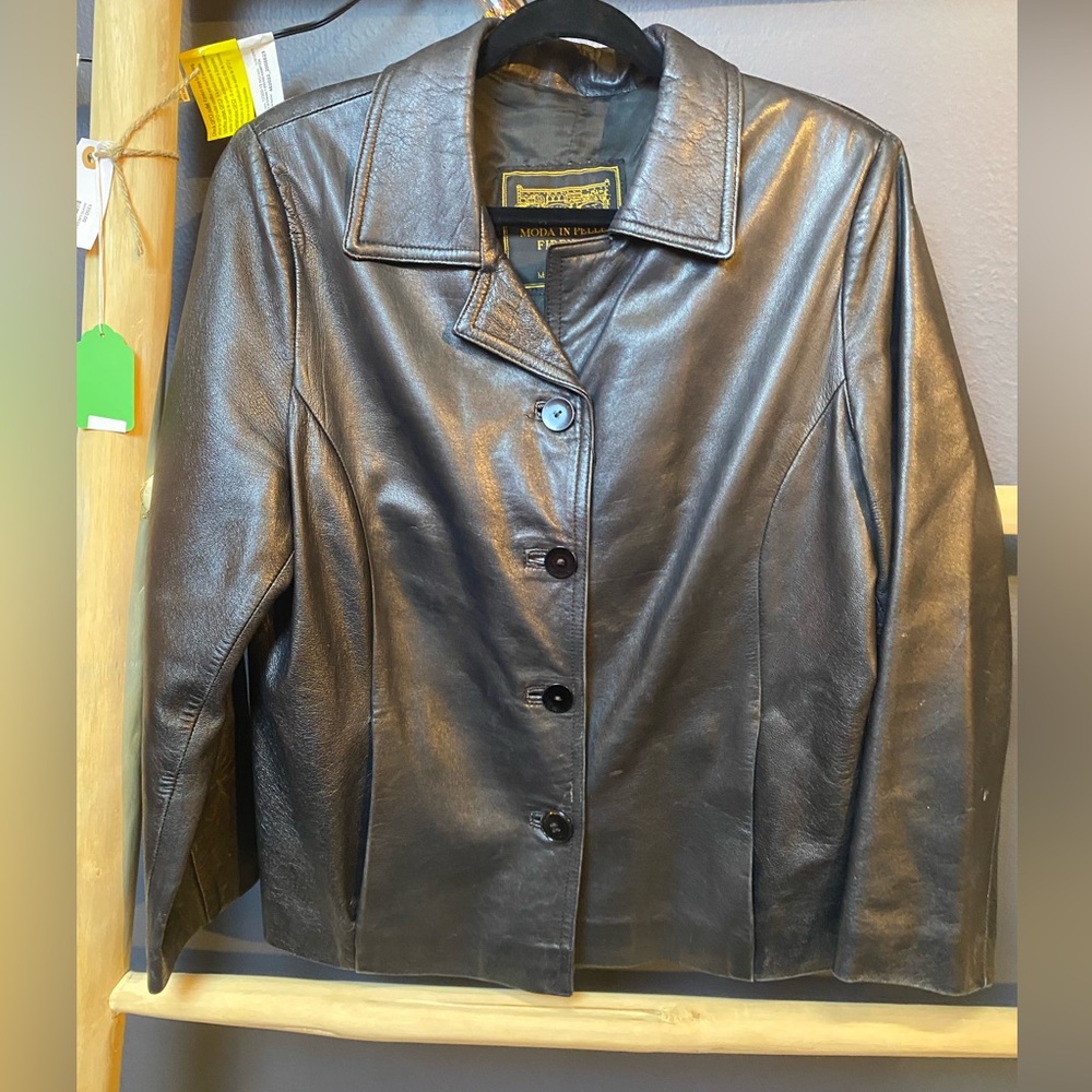 Moda In Pelle Firenze M&R Made in Italy Leather Moto Crop Jacket